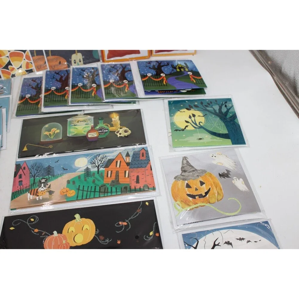 Lot of 62 Total Halloween Panoramic Pop Up Greeting Cards/Regular/Treat Bags NEW